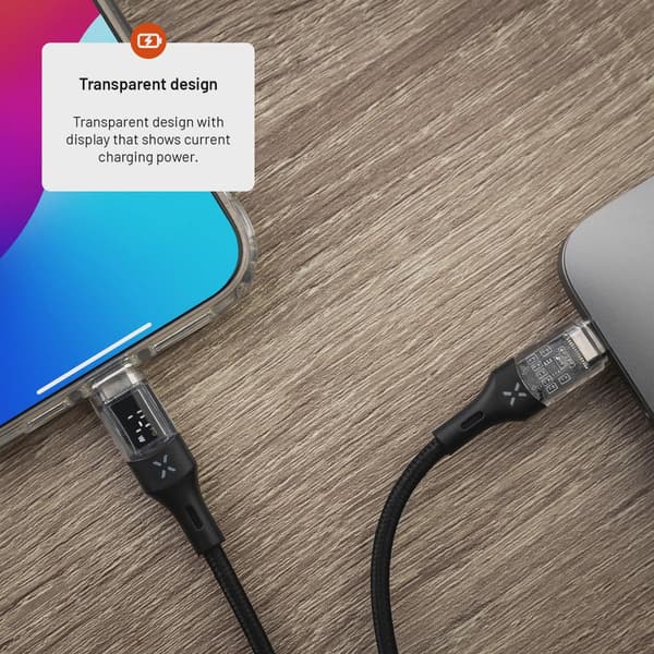 FIXED LED Laddningsdisplay USB-C/C 100W kabel 2m Svart