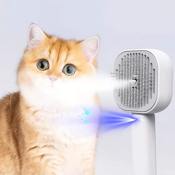 Dampbørste til Kat & Hund / Pelsbørste med UV-Lys – USB-Opladning
