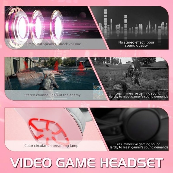 Gaming Headset - PC / Hovedtelefoner GS-1000 med LED Pink