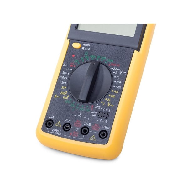 Digitaalinen DT9208A yleismittari lämpötilan mittauksella Yellow
