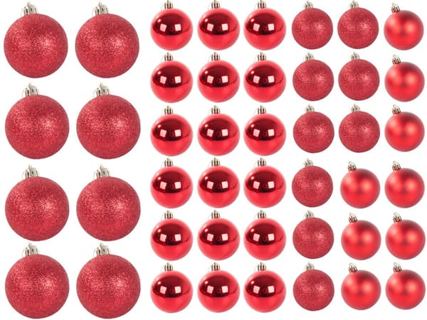 100-Pak Julekugler + Stjerne – Juledekoration Red