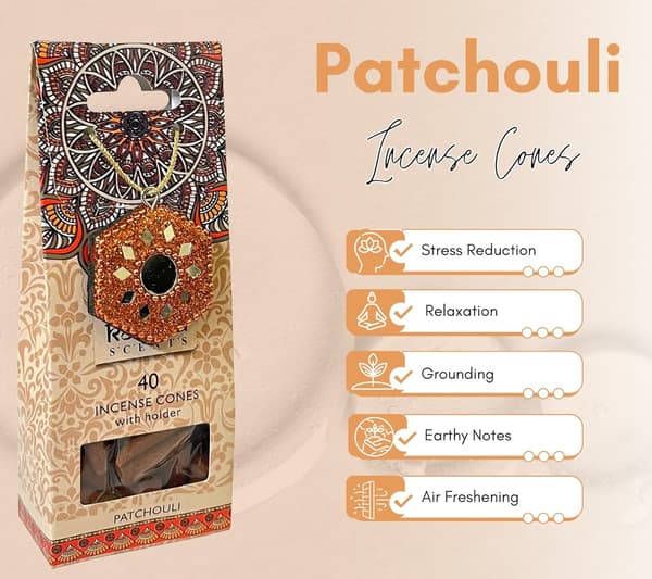 Rökelsekoner med hållare – 40-pack Patchouli