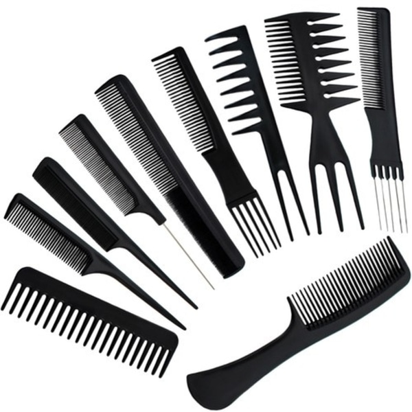 Frisørkamme Sæt / Hårkam Kit - (10 dele) Black