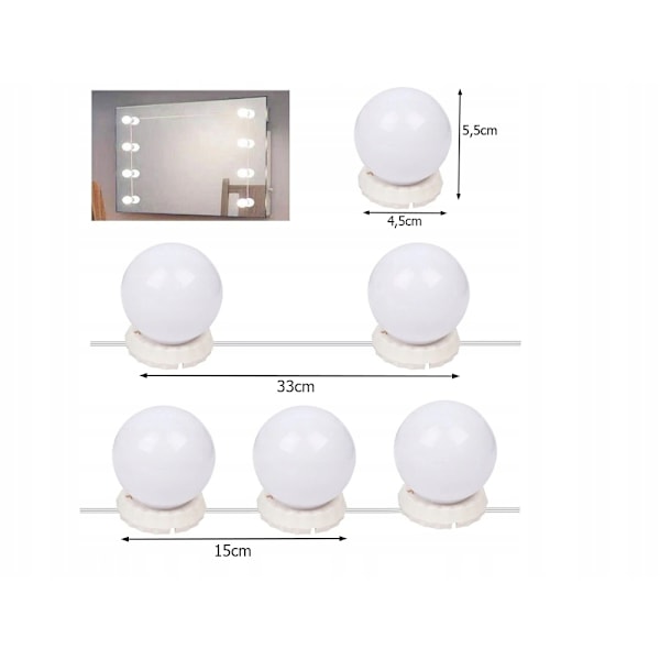 10st LED-lampor till Sminkspegel Sminkbord - Fäst runt spegel