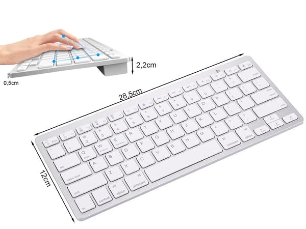 Trådlöst bluetooth-tangentbord för pc ipad mac liten slimmad lågprofil White