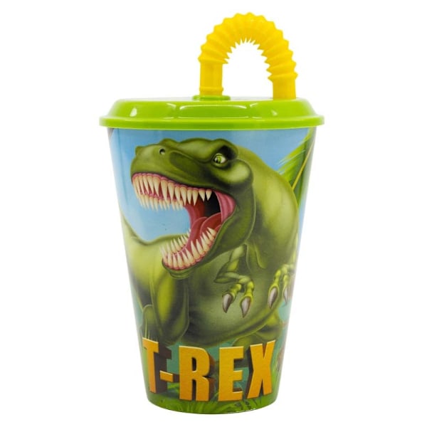 Plastmugg med sugrör, T-Rex dinosaurie, 430 ml