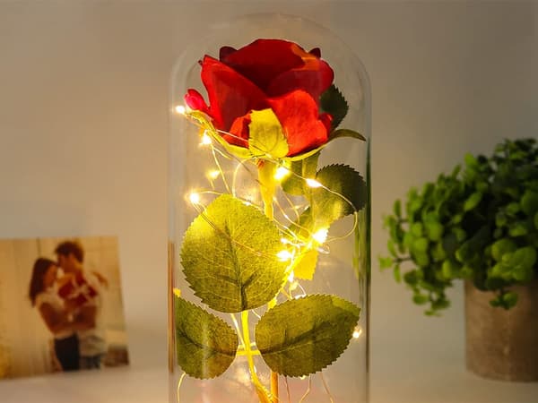 Evig ros i glas present led lysande låda