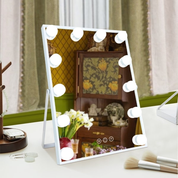 Sminkspegel med Lampor / Hollywood Spegel - 41x30cm Vit