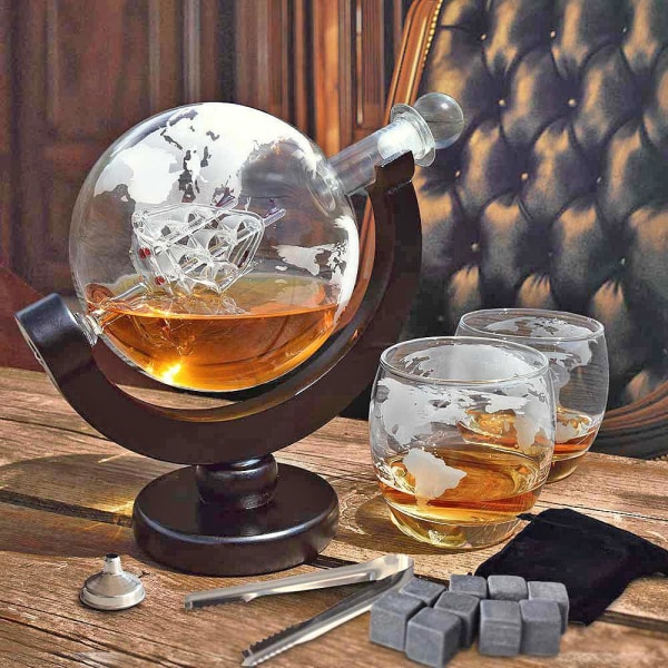 Globus Karaffel Sett - Whiskeyglass & Whiskeysteiner - 850 ml Transparent