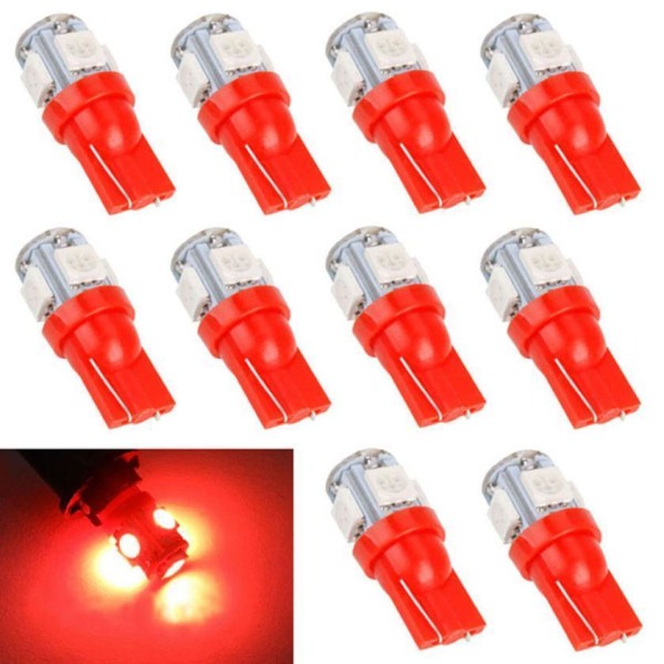 10-Kpl - T10 W5W Punaiset LED-Lamput - Auton LED-Valot Red