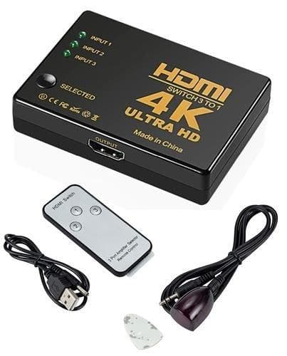 4K HDMI-switch 3x1 Kaukosäätimellä - 3-tie Black