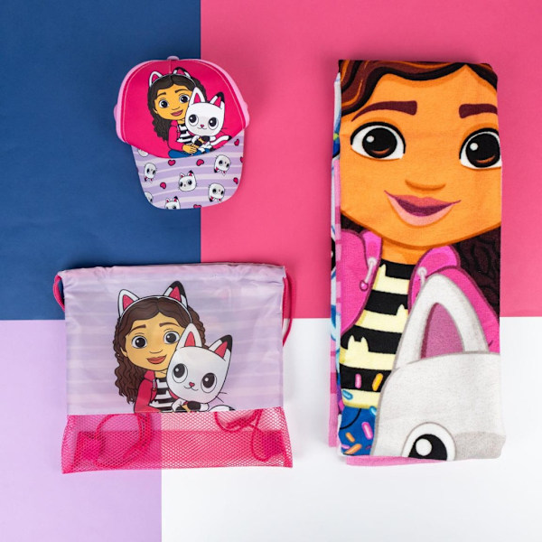 Gabby’s Dollhouse Rosa Handduk, Träningsväska och Basebollkeps Set