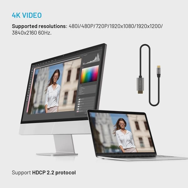 FIXED USB-C / HDMI 4K/60 Hz USB 3.1 Gen2 kabel 2m Svart