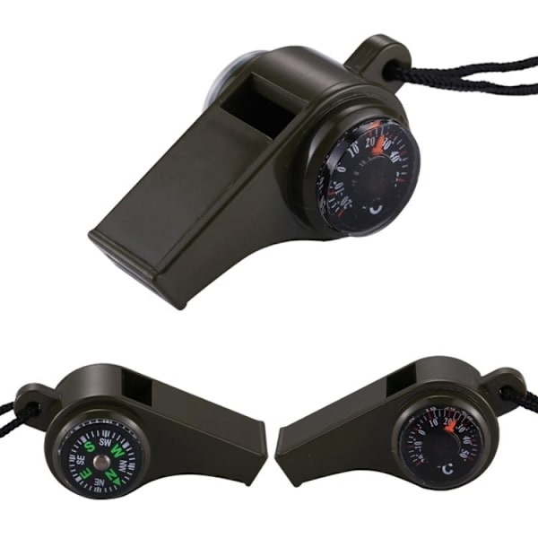 2-Pak - 3-i-1 Fløjte med Kompas & Termometer – Overlevelse Black
