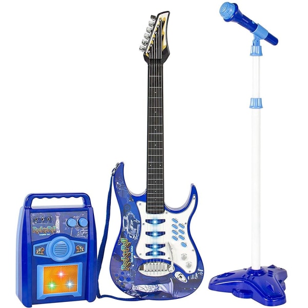 Elektrisk guitar med forstærker og mikrofon til børn - blå Blue