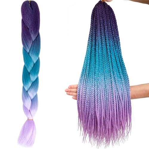 Jumbo Braid / Løshår Hårfletning - 60 cm Lila/Blå