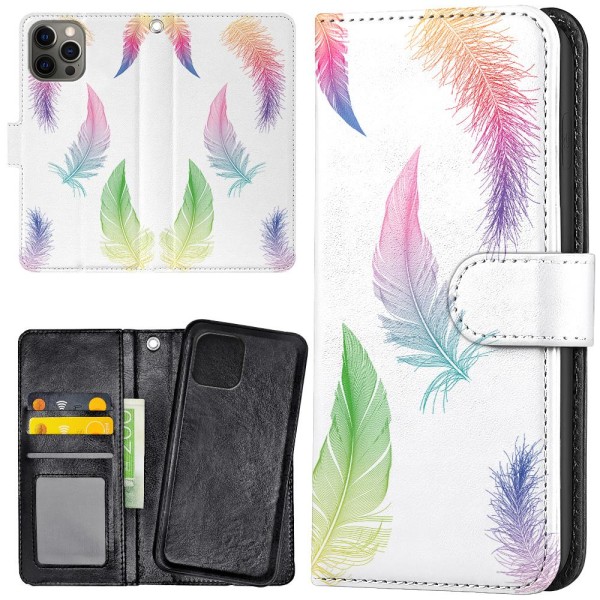 iPhone 12 Pro Max - Plånboksfodral/Skal Fjädrar