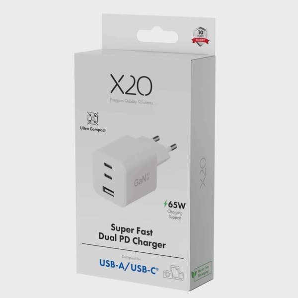 X2O 65W trippel hemmaladdare USB-C/C/A GaN vit