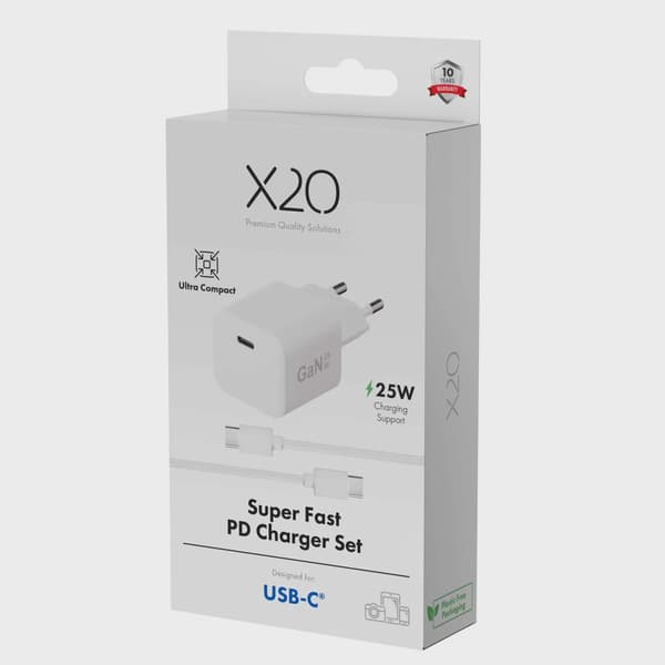 X2O 25 W hemmaladdarset USB-C med 1,2 m kabel GaN vit