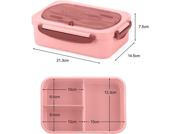 Matlåda frukostlåda matlåda med fack bestick Pink