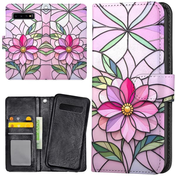 Samsung Galaxy S10 Plus - Lommebok Deksel Glass Flower