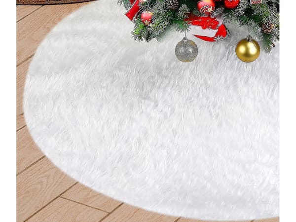 Julgransmatta vit päls 90 cm rund