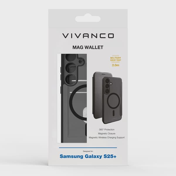 Vivanco Mag Wallet Plånboksfodral Samsung Galaxy S25+ Svart