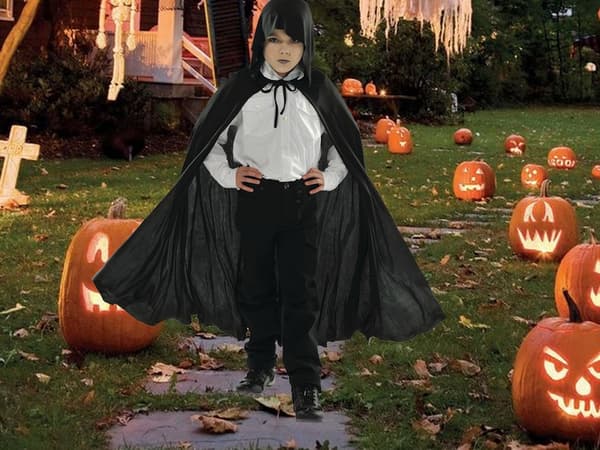 Halloweenkappe med Hette for Barn - Svart Kappe til Kostyme