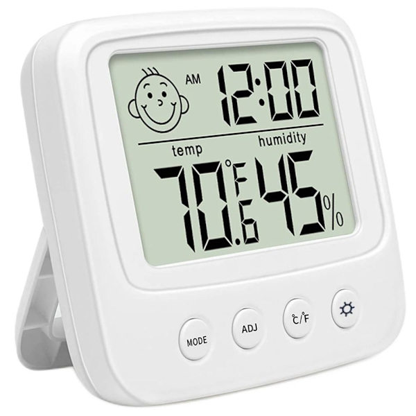 Hygrometer, Termometer & Klokke - 3-i-1 White