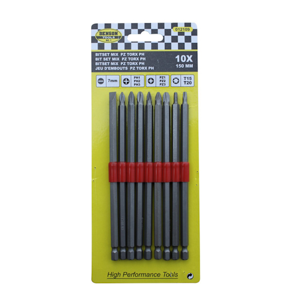 Bitssats mix 10 st PZ Torx PH 150 mm
