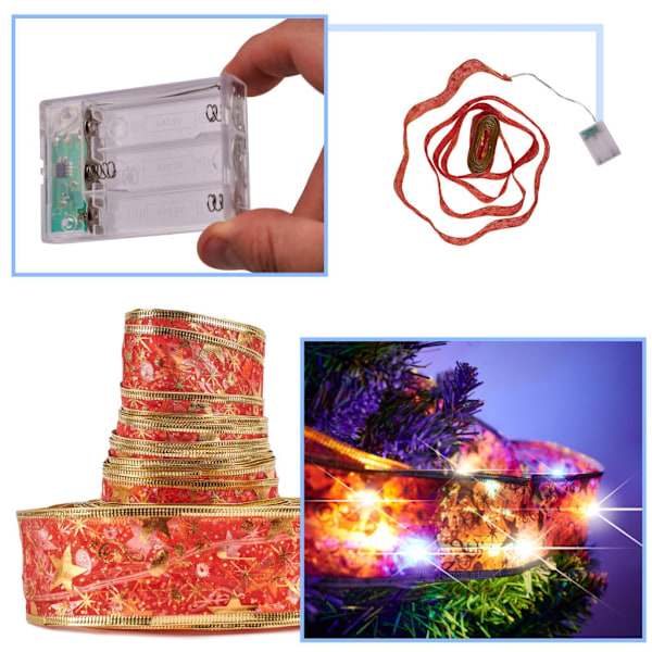 Dekorativ LED-remsa med band 10m 100 LED-julgransbelysning Juldekoration flerfärgad med batterier