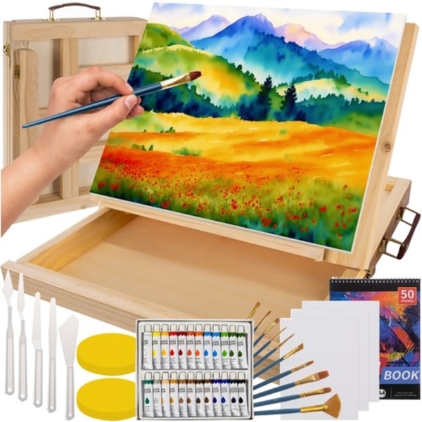 Kunstner sæt med staffeli - 46 dele - Akvarelfarver Multicolor