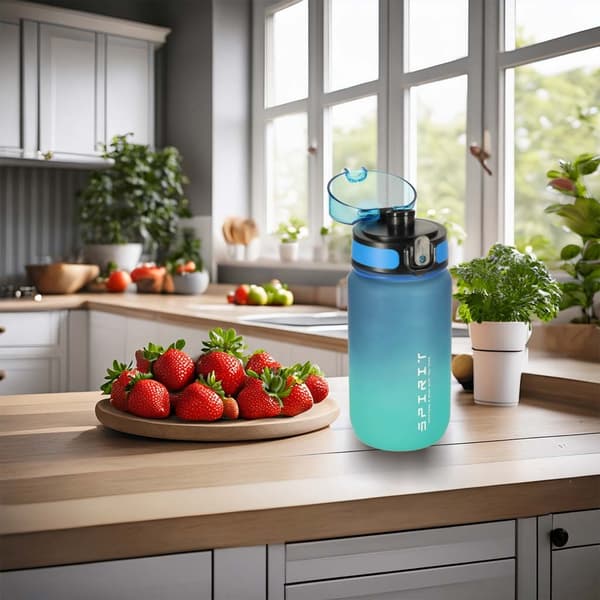 600ml Vattenflaska med Sugrör & Tidsmarkör Blå