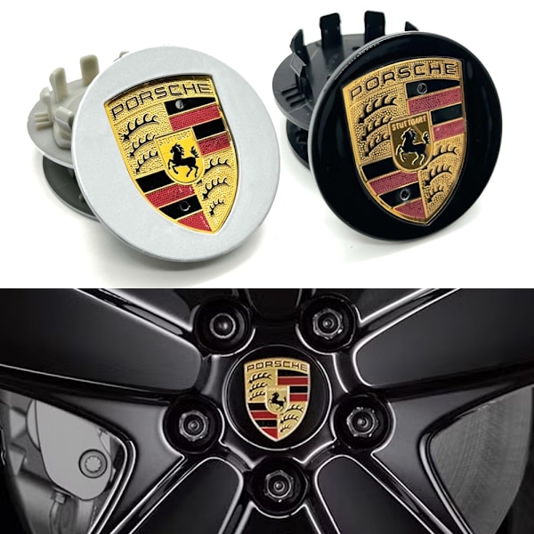 4 Kpl - Porsche Keskikapselit / Pyörännapa Embleemi - Auto 75 mm Silver