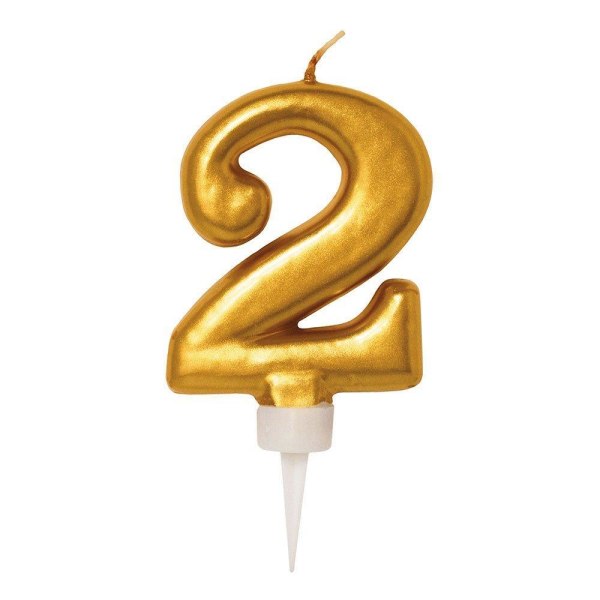 Syntymäpäiväkynttilän / kakun kynttilän numero - kulta Gold 2