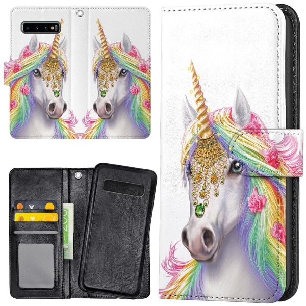 Samsung Galaxy S10 Plus - Lompakkokotelo/Kuoret Unicorn/Yksisarv