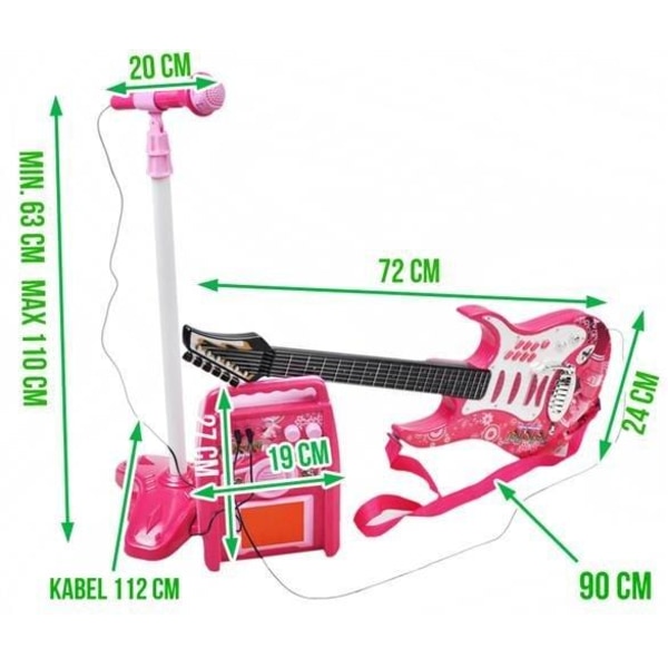 Elektrisk guitar med forstærker og mikrofon til børn Pink