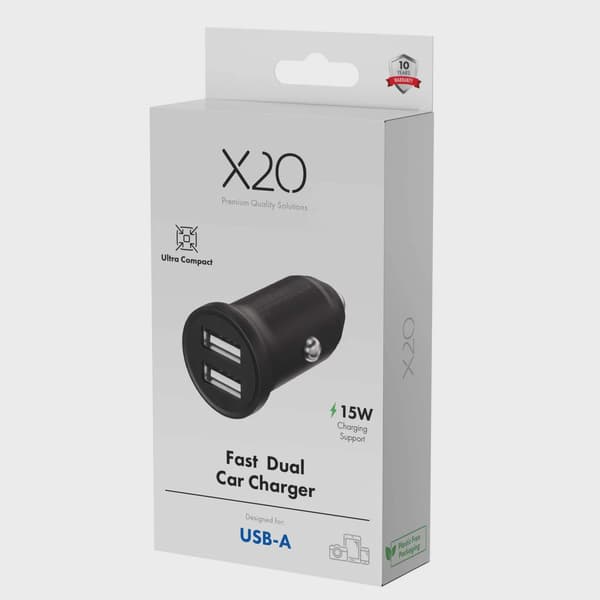 X2O 2x12W dubbel billaddare USB-A/A svart