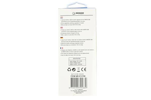 Billaddare Micro-USB-kabel 1,2 m 12-24 V