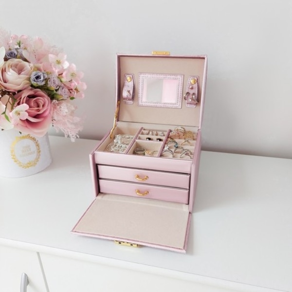 Smykkeskrin med Speil - Boks for Smykkeoppbevaring Light pink