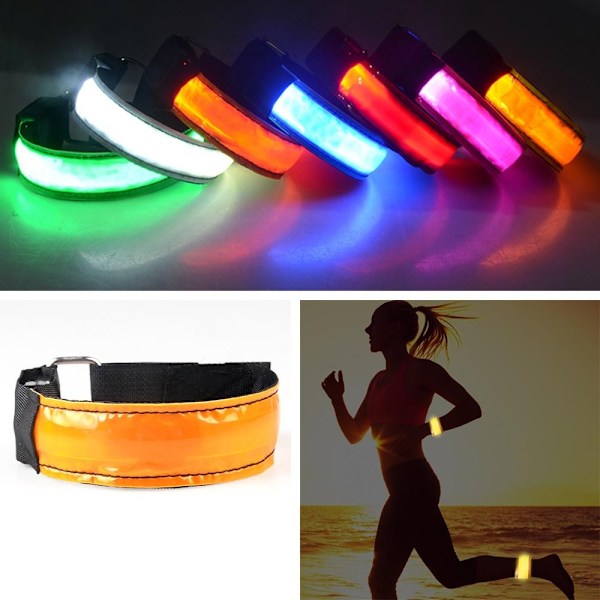 Uppladdningsbar Reflex - LED Armband / Reflexband som Lyser 2-Pack Grön