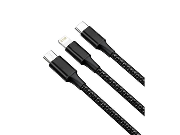 3in1 usb kabel för telefon lightning kabel iphone micro usb typ-c 1,2m Black