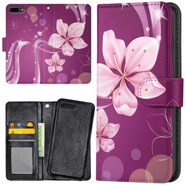 iPhone 7/8 Plus - Plånboksfodral/Skal Vit Blomma
