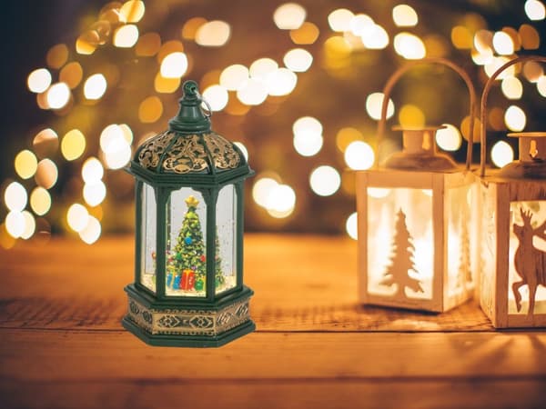 Led lykta julgran dekoration med glitter