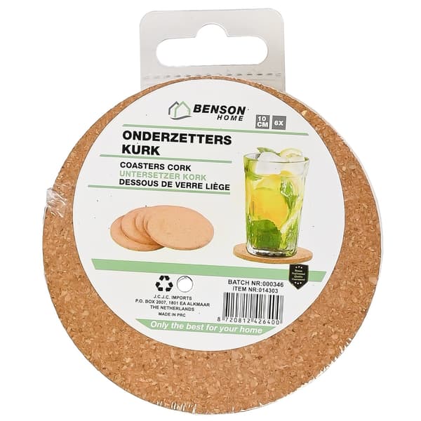 Glasunderlägg kork 10 cm 6-pack