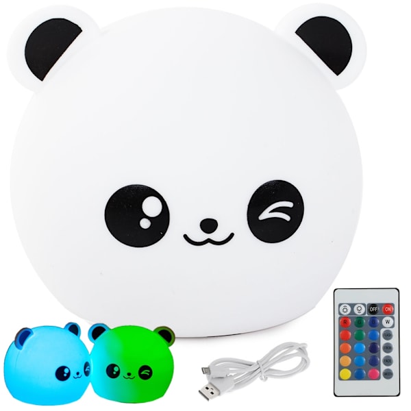 Nattlampa för barn panda rgb led fjärrkontroll usb
