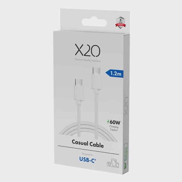 X2O Basic 60W USB-C/C-kabel 1,2 m vit