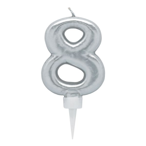 Syntymäpäiväkynttilän / kakun kynttilän numero - hopea Silver 8