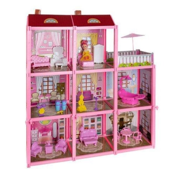 Dukkehus / Lekehus for barn - 8 rom med møbler Pink 2ac6 | Pink | 1600 |  Fyndiq