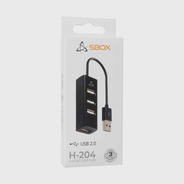 SBOX 4i1 USB 2.0 Hub 4x USB-A Svart